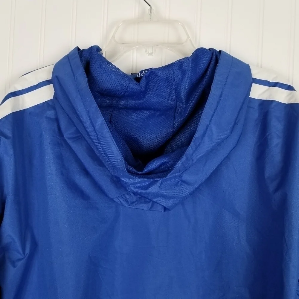 Woods Hole Mass Windbreaker Jacket Full Zip Kenpo Mens Size XL Blue Hood Stripe